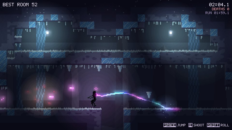 Frozen depths: icicles and pale lamps above, the creature running along an icy floor.